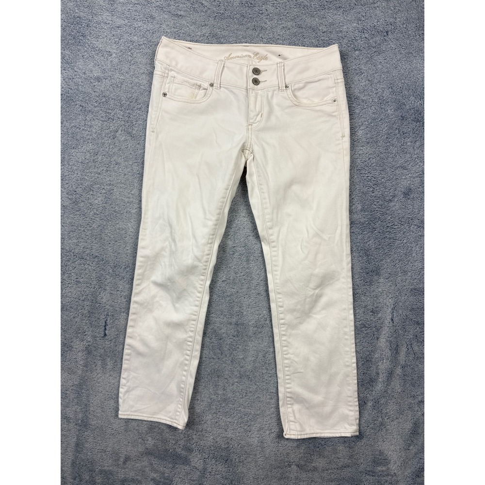 American Eagle Womens 2 White Artist Jeans Low Rise Straight Leg Flap Pocket